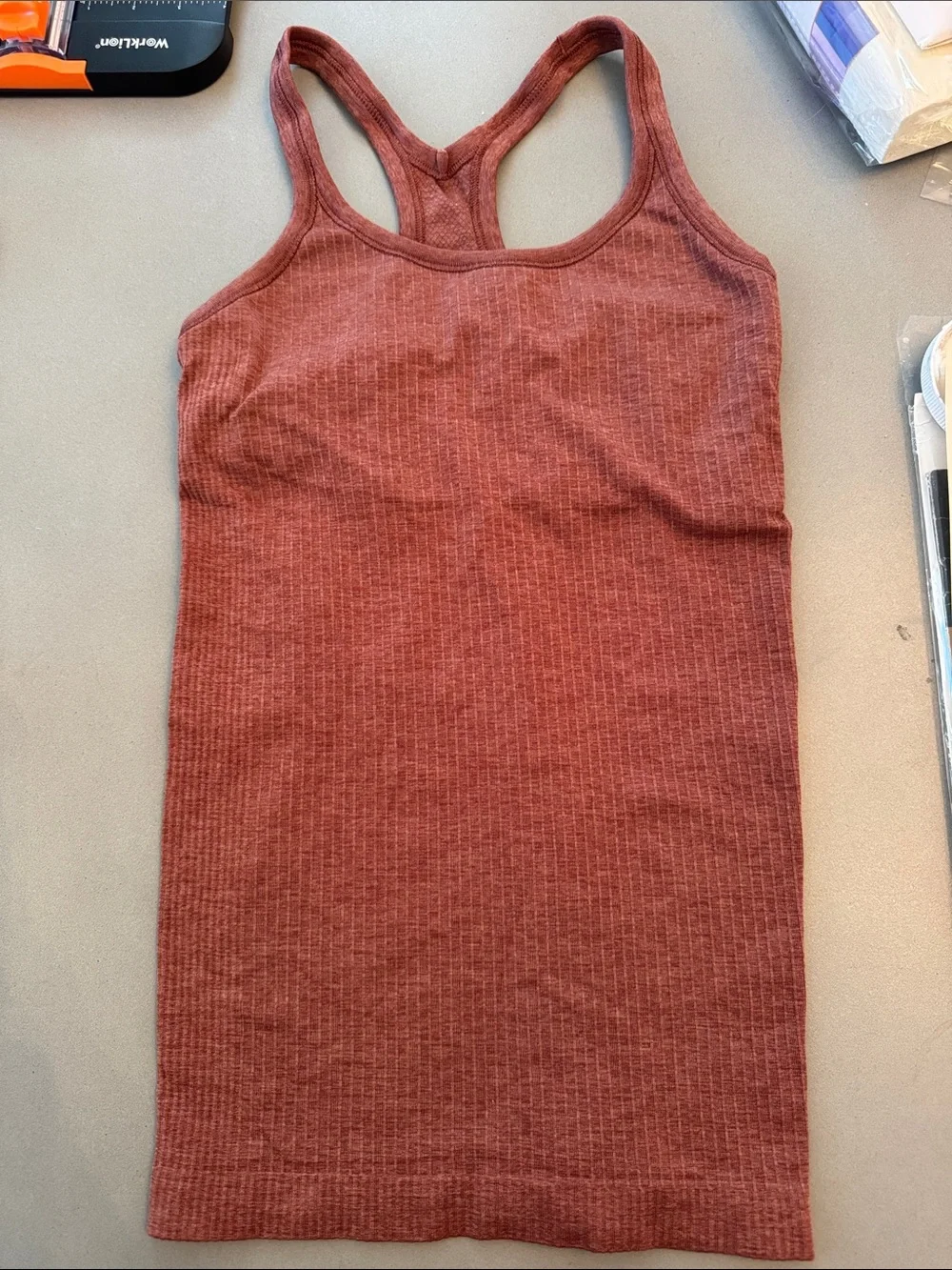 Lululemon Ebb to Street Tank Rust Copper Ribbed Racerback Built In Bra Sz 4